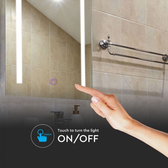 LED MIRROR RECTANGLE CHROME WITH TOUCH SWITCH 10W 3IN1 750lm 120° 700X500X35 IP44 ANTI-FOG