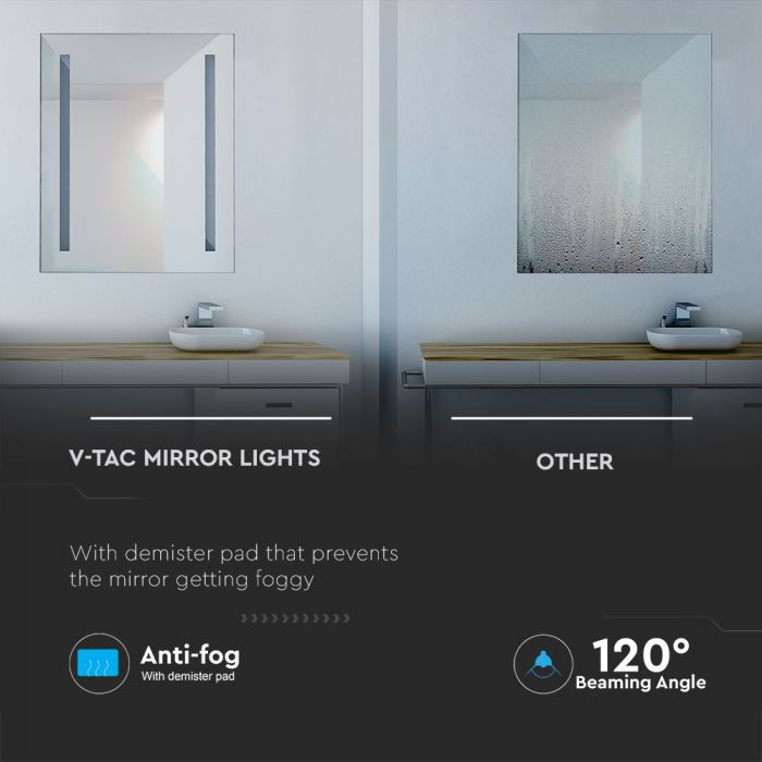 LED MIRROR RECTANGLE CHROME WITH TOUCH SWITCH 10W 3IN1 750lm 120° 700X500X35 IP44 ANTI-FOG