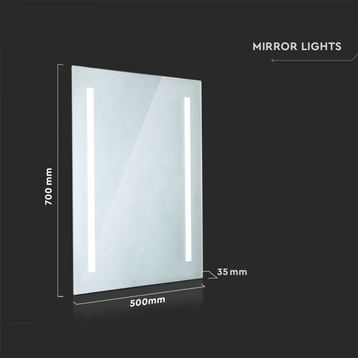 LED MIRROR RECTANGLE CHROME WITH TOUCH SWITCH 10W 3IN1 750lm 120° 700X500X35 IP44 ANTI-FOG