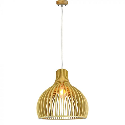 LED E27 PENDANT WITH CHROME DECORATIVE CAP/CANOPY ROUND 35X45 WOODEN