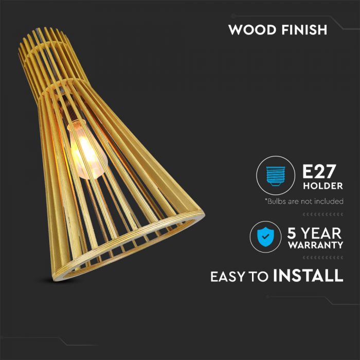 LED E27 PENDANT WITH CHROME DECORATIVE CAP/CANOPY ROUND 25X45 WOODEN