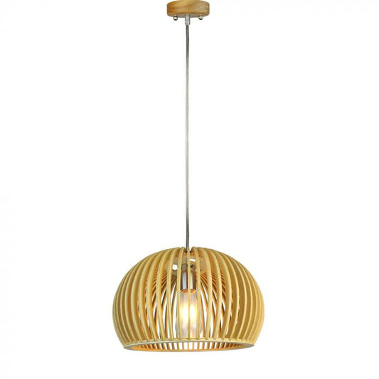 LED E27 PENDANT WITH CHROME DECORATIVE CAP/CANOPY ROUND 22X33 WOODEN