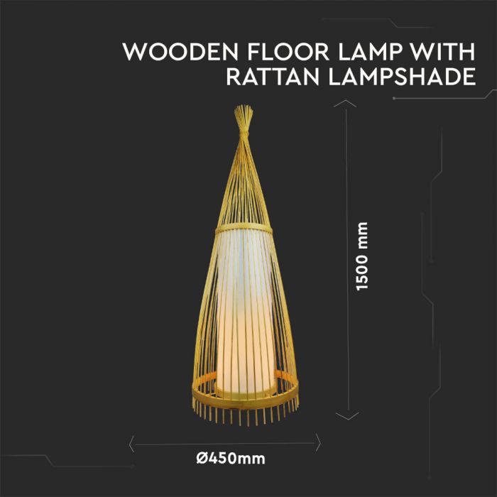 LED E27 FLOOR PENDANT WITH RATTAN  LAMPSHADE  ROUND 40X150 WOODEN