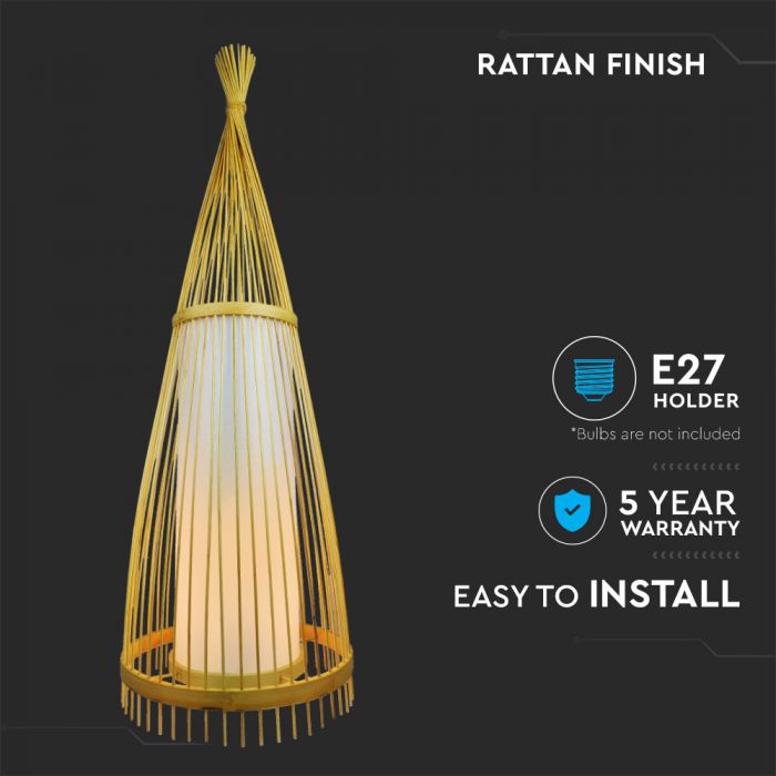 LED E27 FLOOR PENDANT WITH RATTAN  LAMPSHADE  ROUND 40X150 WOODEN