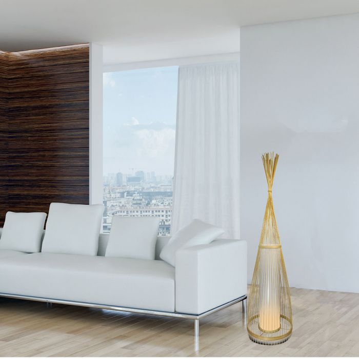 LED E27 FLOOR PENDANT WITH RATTAN  LAMPSHADE  ROUND 30X94 WOODEN