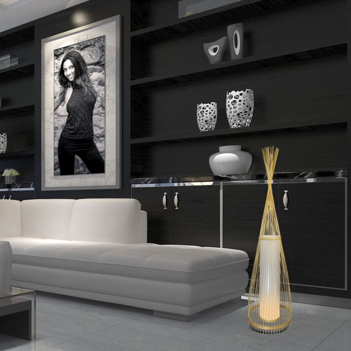 LED E27 FLOOR PENDANT WITH RATTAN  LAMPSHADE  ROUND 30X94 WOODEN