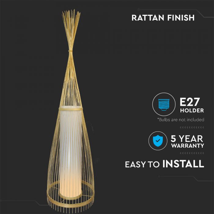 LED E27 FLOOR PENDANT WITH RATTAN  LAMPSHADE  ROUND 30X94 WOODEN