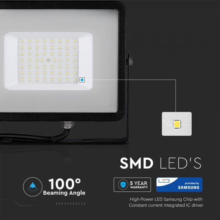 50W LED Floodlight SMD SAMSUNG Chip Slim Black Body Natural White