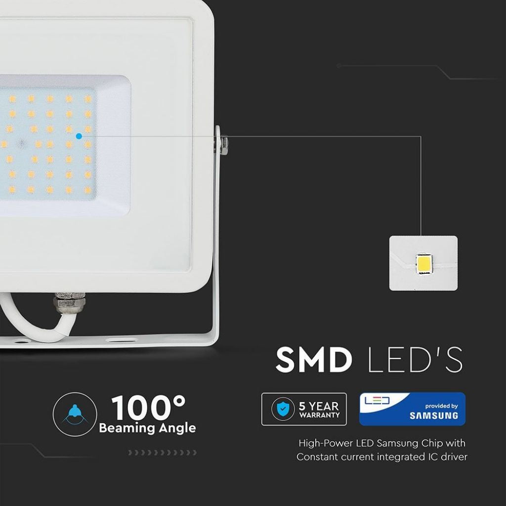 50W LED Floodlight SMD SAMSUNG Chip Slim White Body White