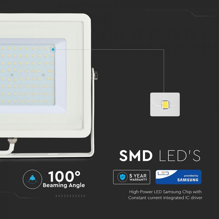 100W LED Floodlight SMD SAMSUNG Chip Slim White Body Natural White