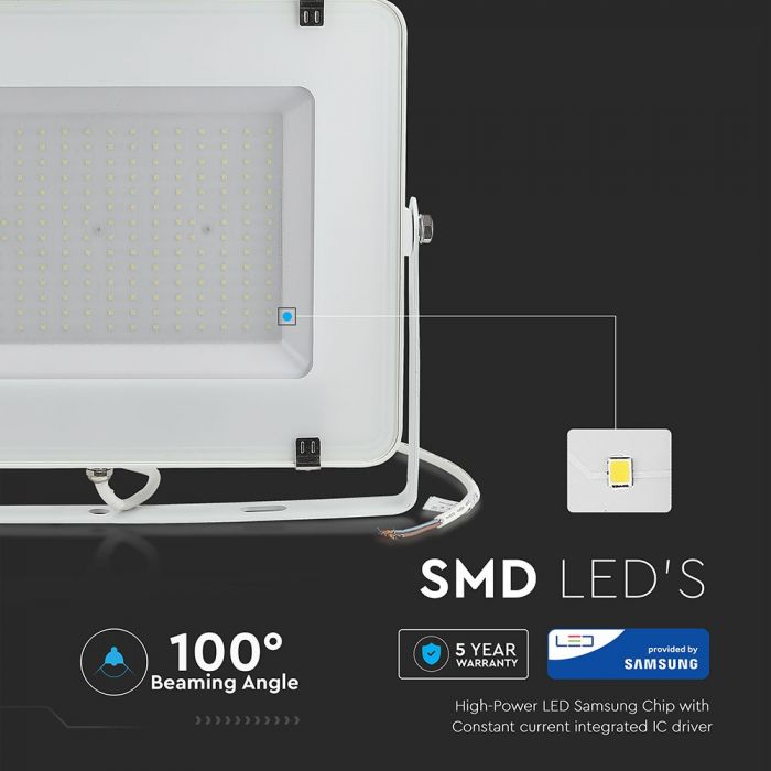 200W LED Floodlight SMD SAMSUNG Chip Slim White Body White