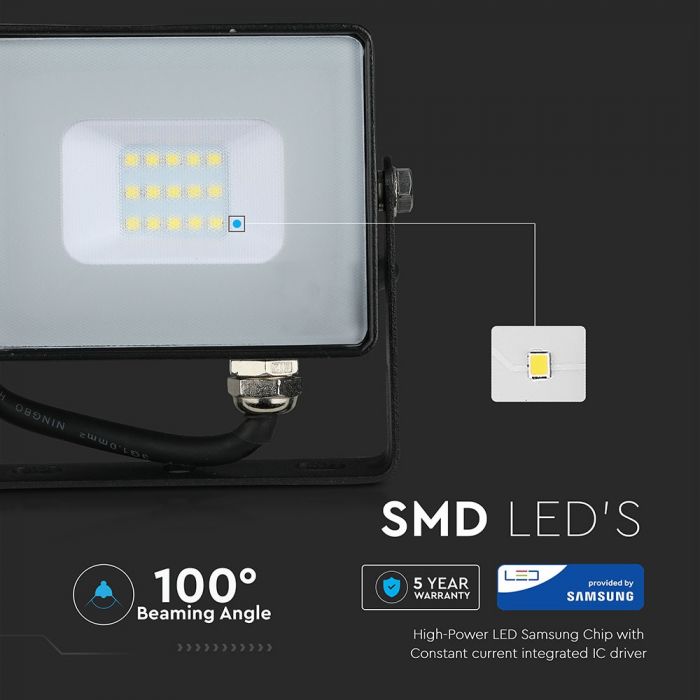 10W LED Floodlight SMD SAMSUNG Chip Slim Black Body 4000K