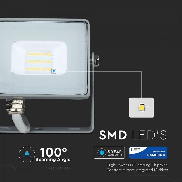 10W LED Floodlight SMD SAMSUNG Chip Slim Grey Body 3000K