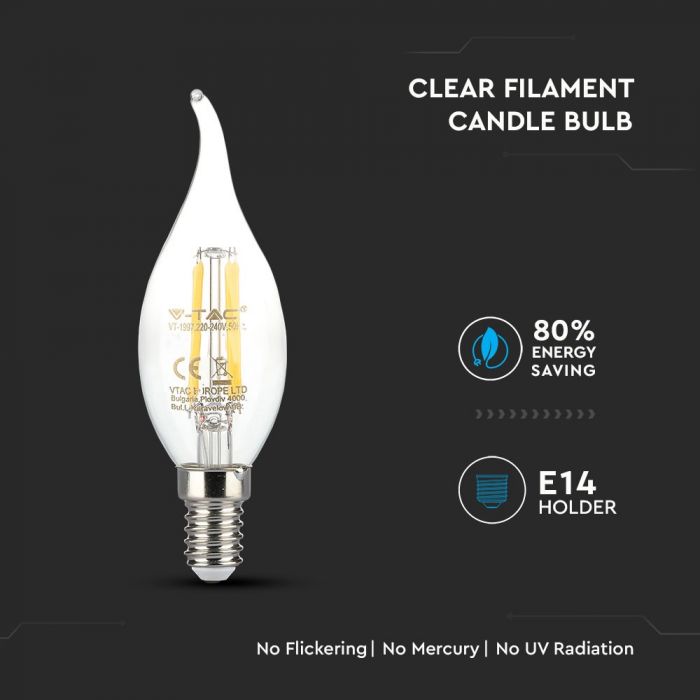 LED E14 FILAMENT LAMP 4W DL 400lm 300° 37X121 CANDLE FLAME