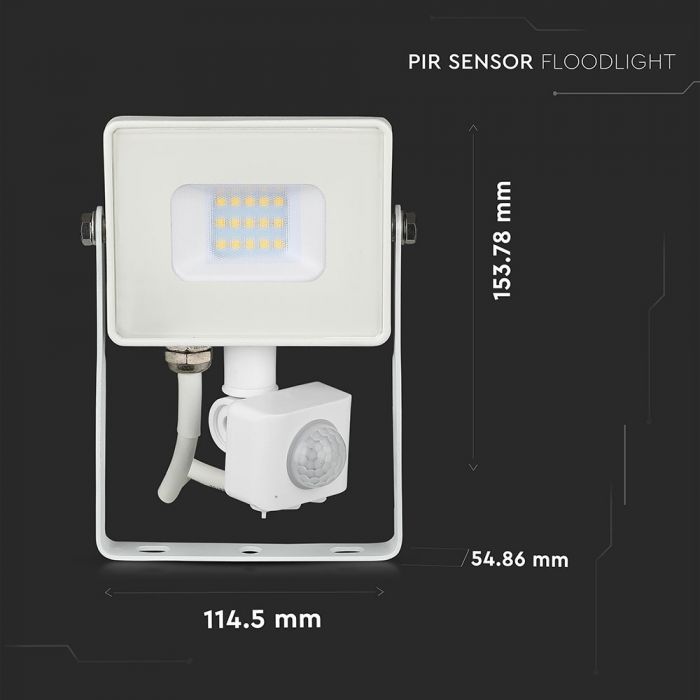 LED FLOOD SENSOR 10W CW 120° 800lm IP65 WHITE SAMSUNG CHIP