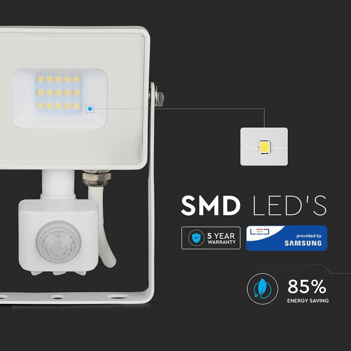 LED FLOOD SENSOR 10W CW 120° 800lm IP65 WHITE SAMSUNG CHIP