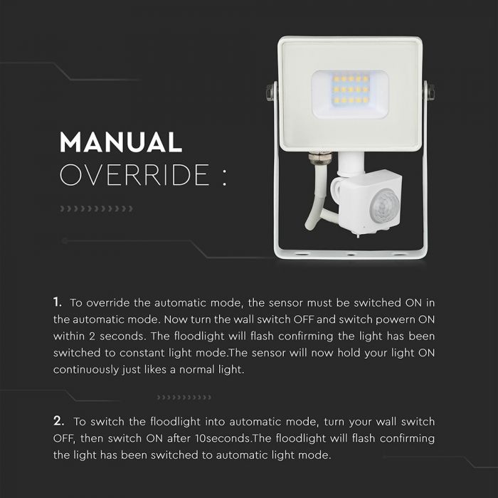 LED FLOOD SENSOR 10W CW 120° 800lm IP65 WHITE SAMSUNG CHIP