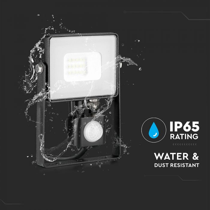 LED FLOOD SENSOR 10W CW 120° 800lm IP65 BLACK SAMSUNG CHIP
