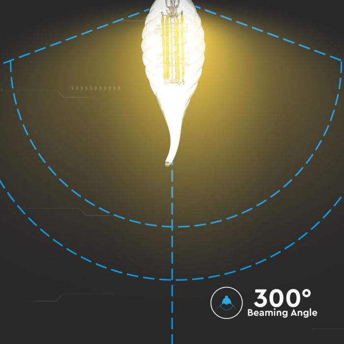 LED E14 FILAMENT LAMP 4W WW 400lm 300° 35X121 TWIST CANDLE FLAME DIMMABLE
