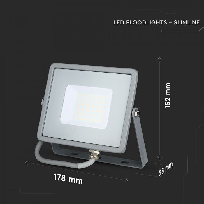 30W LED Floodlight SMD SAMSUNG Chip Slim Grey Body 3000K