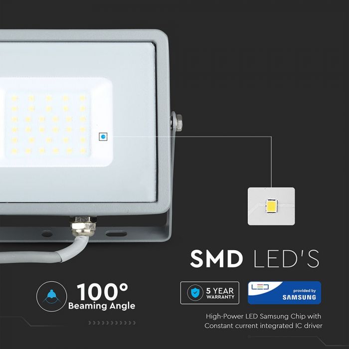 30W LED Floodlight SMD SAMSUNG Chip Slim Grey Body 4000K