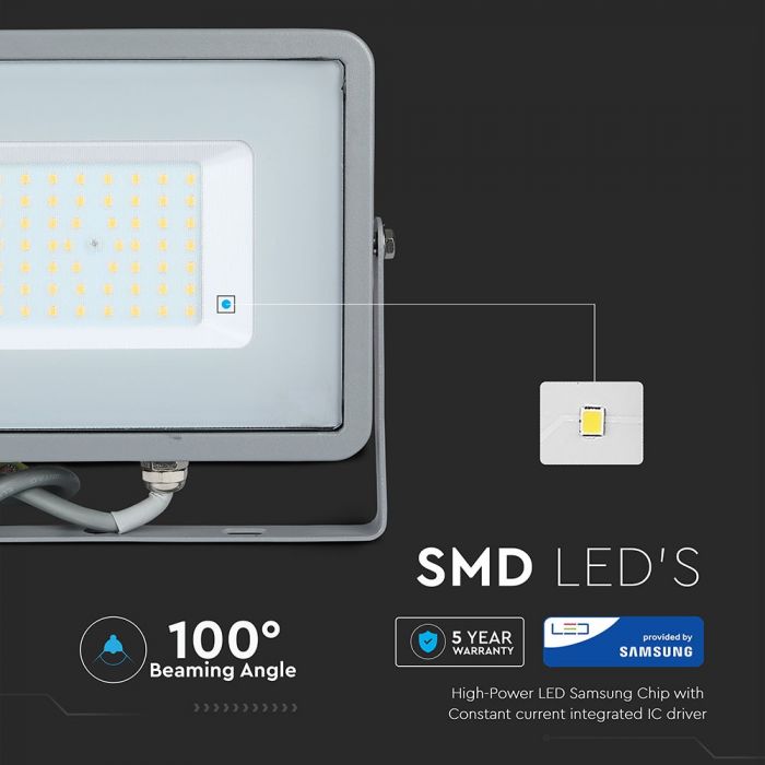 LED FLOOD SLIM 50W WW 100° 4000lm IP65 GREY SAMSUNG CHIP