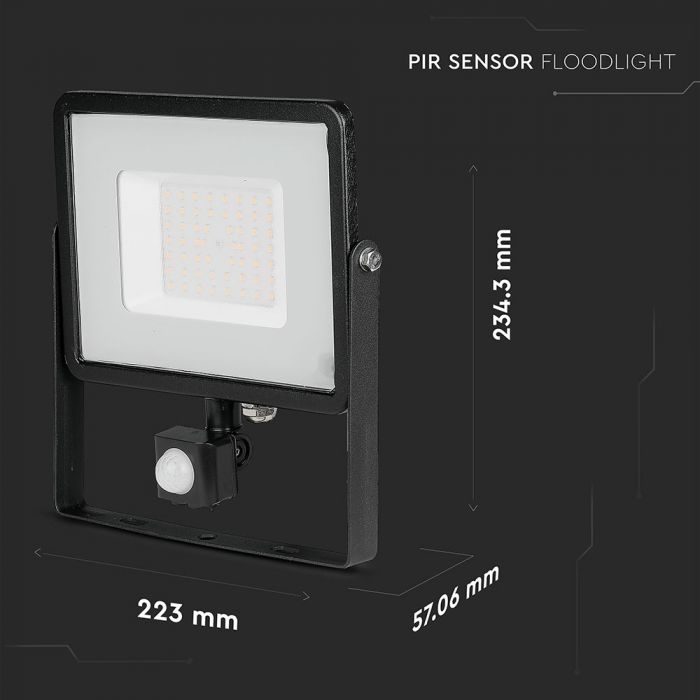 50W LED Sensor Floodlight SAMSUNG Chip Cut-OFF Function Black Body 6400K