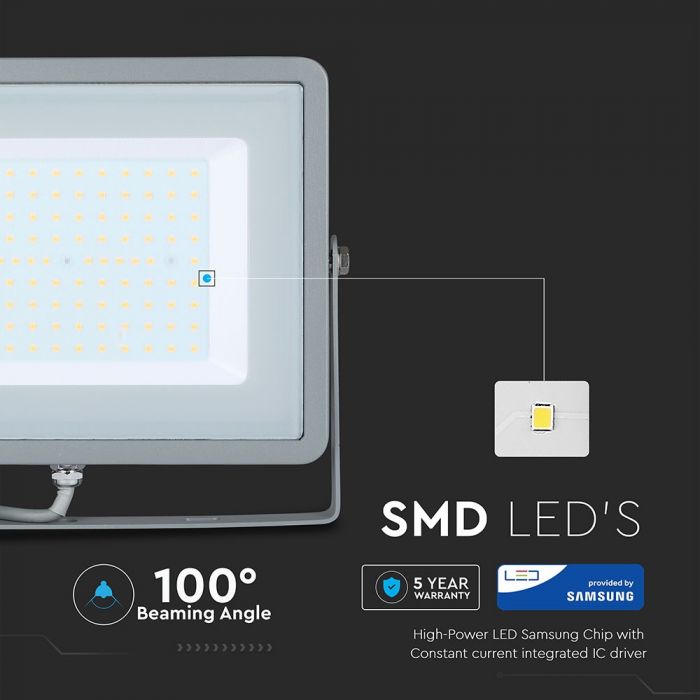 100W LED Floodlight SMD SAMSUNG Chip Slim Grey Body 3000K