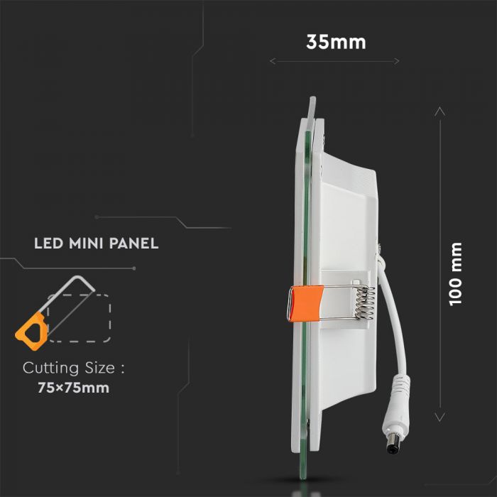 LED GLASS SQUARE DOWNLIGHT 6W CW 550lm 120° 94X94X32 (74)