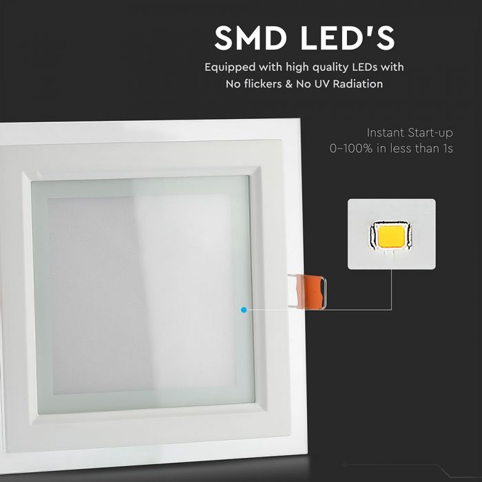 LED GLASS SQUARE DOWNLIGHT 6W CW 550lm 120° 94X94X32 (74)
