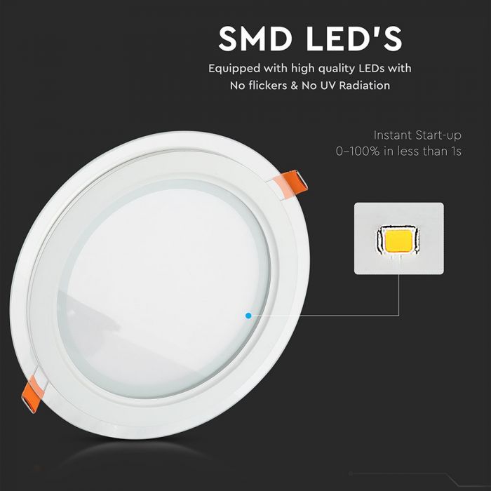 LED GLASS ROUND DOWNLIGHT 12W 840lm WW 120° 160X40 (120)