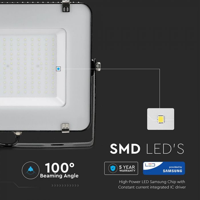 150W LED Floodlight SMD SAMSUNG Chip Slim Black Body 6400K