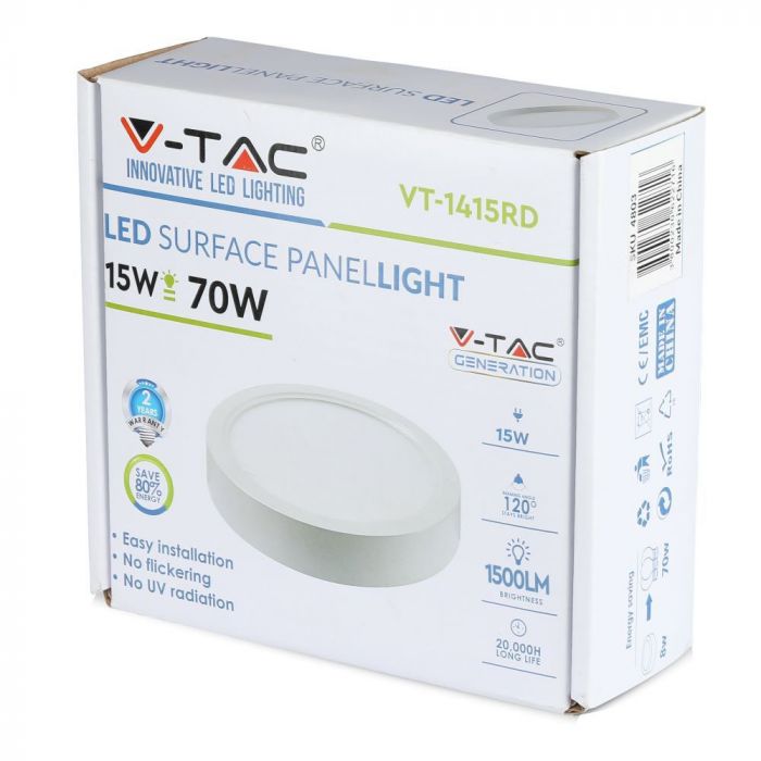 LED ROUND SURFACE PANEL 15W 1350lm CW 120° 180X44