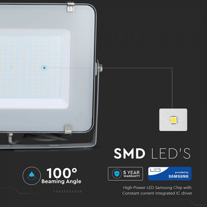 200W LED Floodlight SMD SAMSUNG Chip Slim Grey Body 6400K