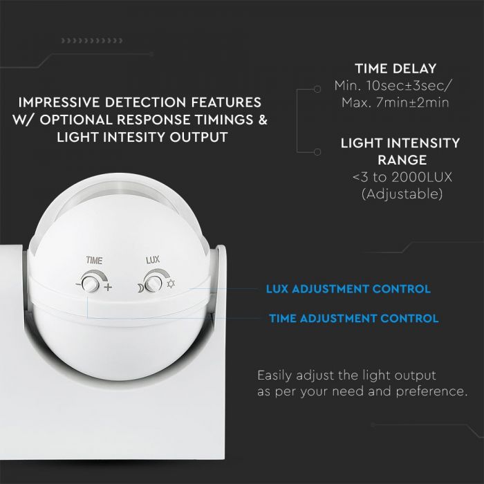 LED INFRARED MOTION SENSOR WALL 180° 12m IP44 Max. 300W