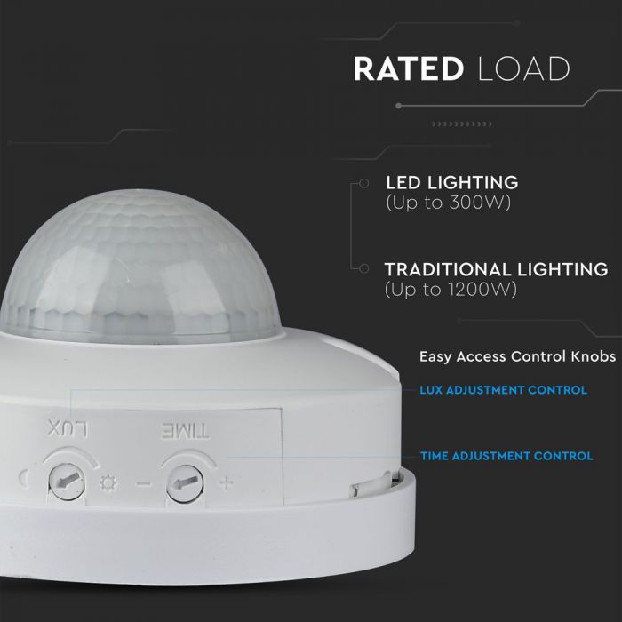 LED INFRARED MOTION SENSOR CEILING 360° 12m IP20 Max 300W