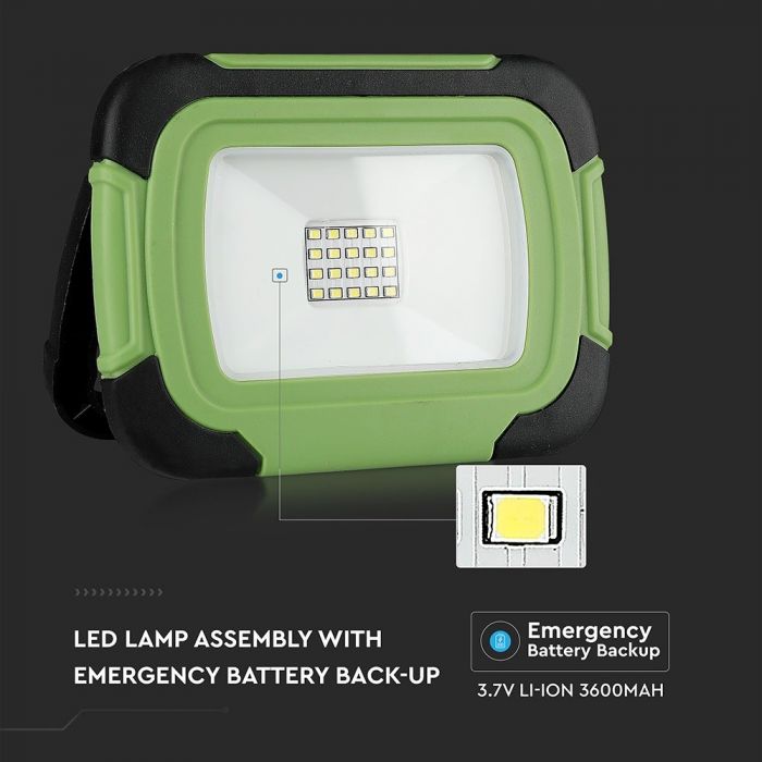 LED FLOOD RECHARGEABLE 20W CW 100° 1400lm IP44 GREEN/BLACK