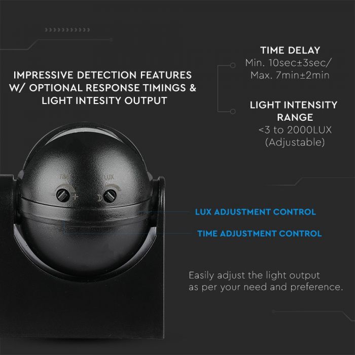 LED INFRARED MOTION SENSOR WALL 180° 12m MAX. 300W IP44 BLACK