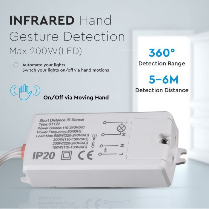LED MOTION/MOVING HAND SENSOR 300-500W 5-6cm IP20