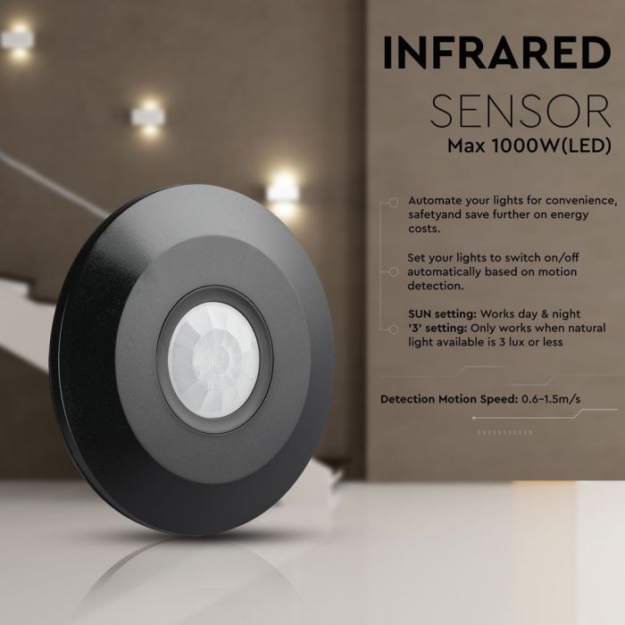 LED PIR CEILING SENSOR FLAT 1000W BLACK