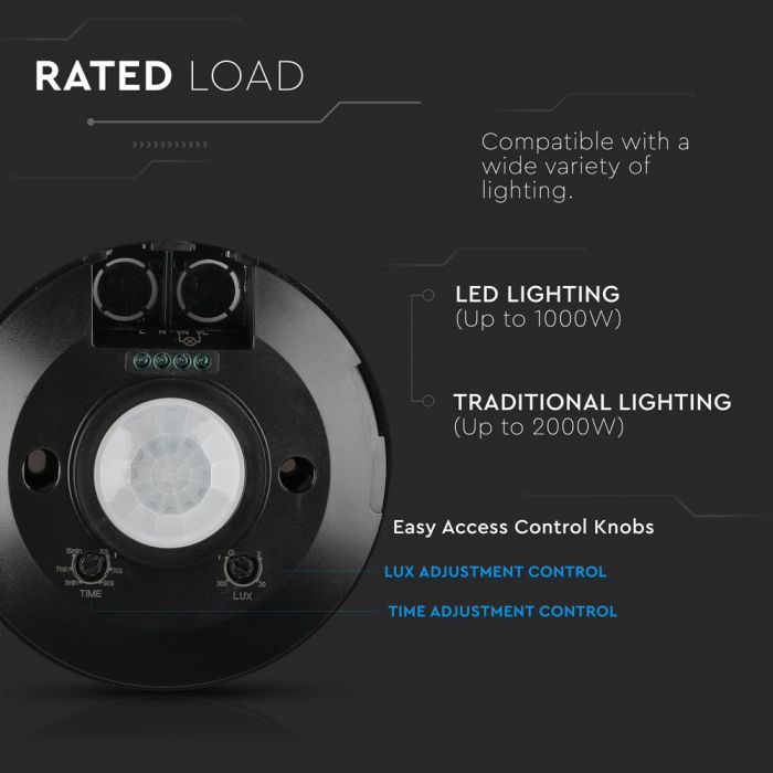 LED PIR CEILING SENSOR FLAT 1000W BLACK