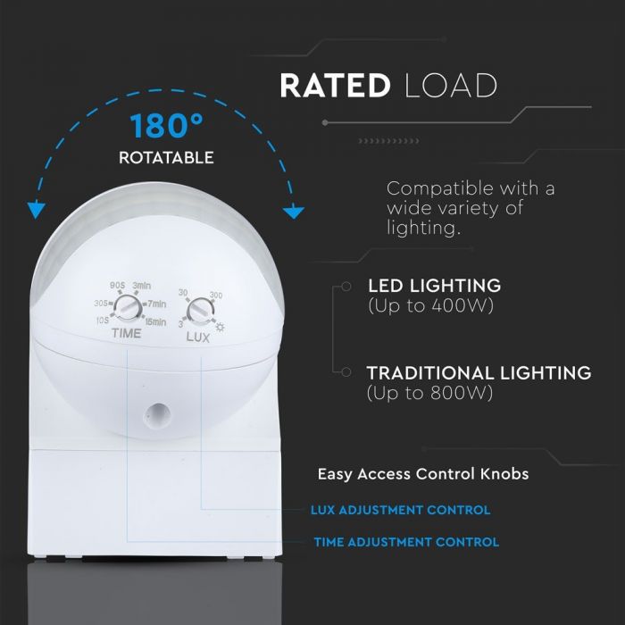 LED PIR WALL SENSOR WITH MOVING HEAD 400W WHITE