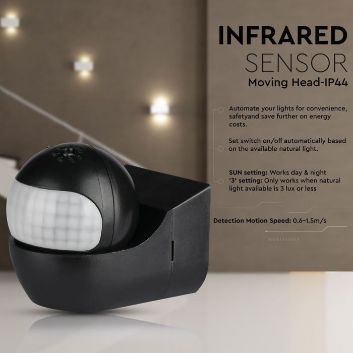 LED PIR WALL SENSOR WITH MOVING HEAD 400W BLACK