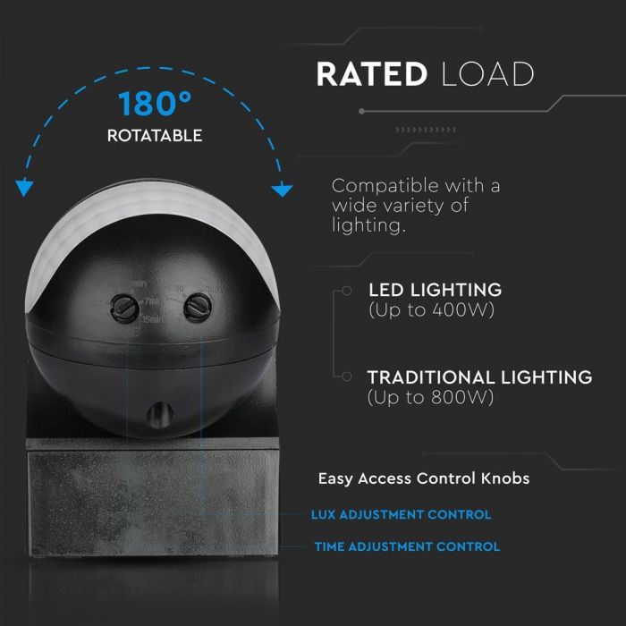 LED PIR WALL SENSOR WITH MOVING HEAD 400W BLACK