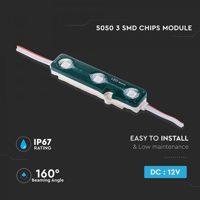 LED MODULE SMD5050 3pcs 12V BLUE 60lm IP67 160°