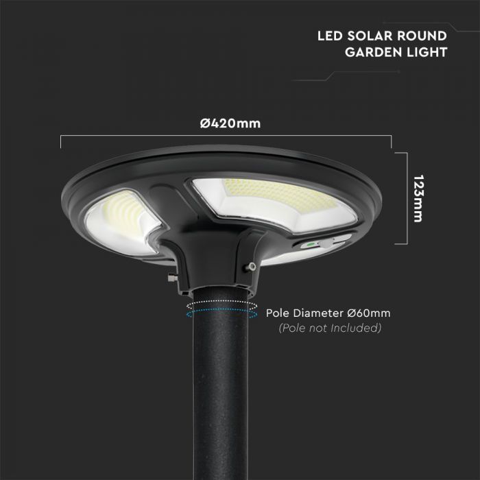 LED SOLAR GARDEN LIGHT ROUND 7.5W CW 1000lm 120° 420X123 WITH SENSOR AND RF CONTROL IP65