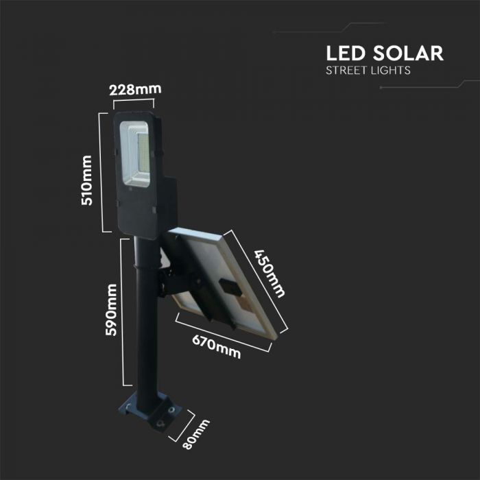 LED SOLAR STREET LIGHT WITH SENSOR 50W DL 4000lm 120° IP65 BLACK