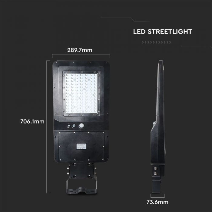 LED SOLAR STREET LIGHT WITH SENSOR 40W CW 4800lm 120lm/W 120° IP65 BLACK A++