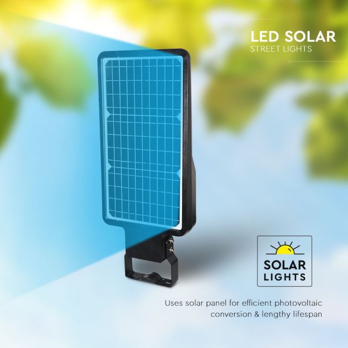 LED SOLAR STREET LIGHT WITH SENSOR 40W CW 4800lm 120lm/W 120° IP65 BLACK A++
