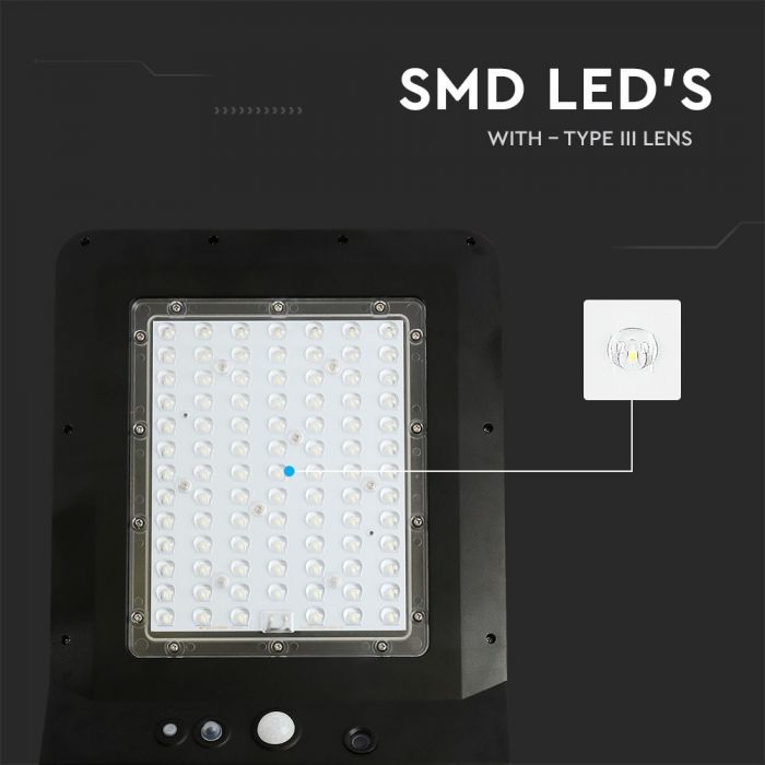 LED SOLAR STREET LIGHT WITH SENSOR 40W CW 4800lm 120lm/W 120° IP65 BLACK A++